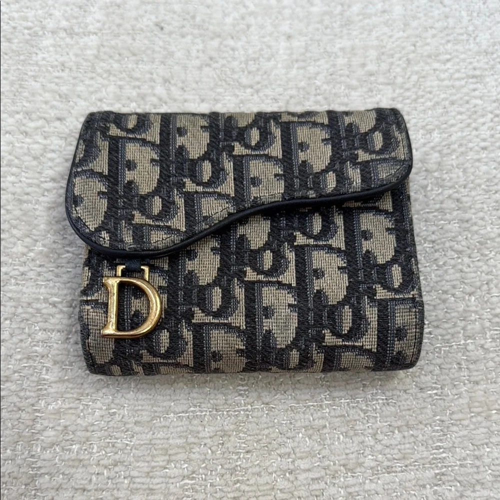 Dior blue and taupe Wallet with Gold Details